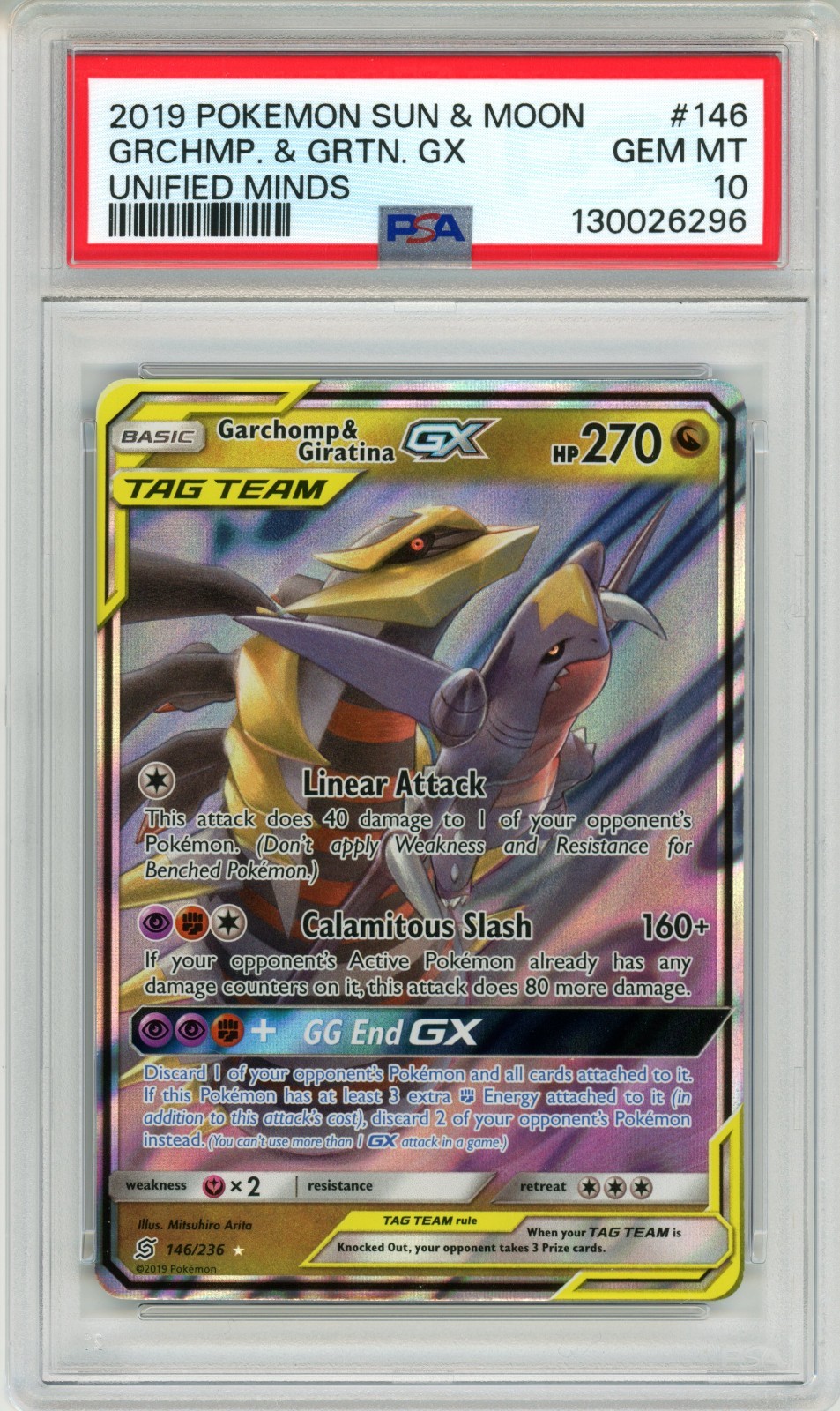 Garchomp & Giratina GX Sun Moon Unified Minds Tag Team 146/236 PSA 10