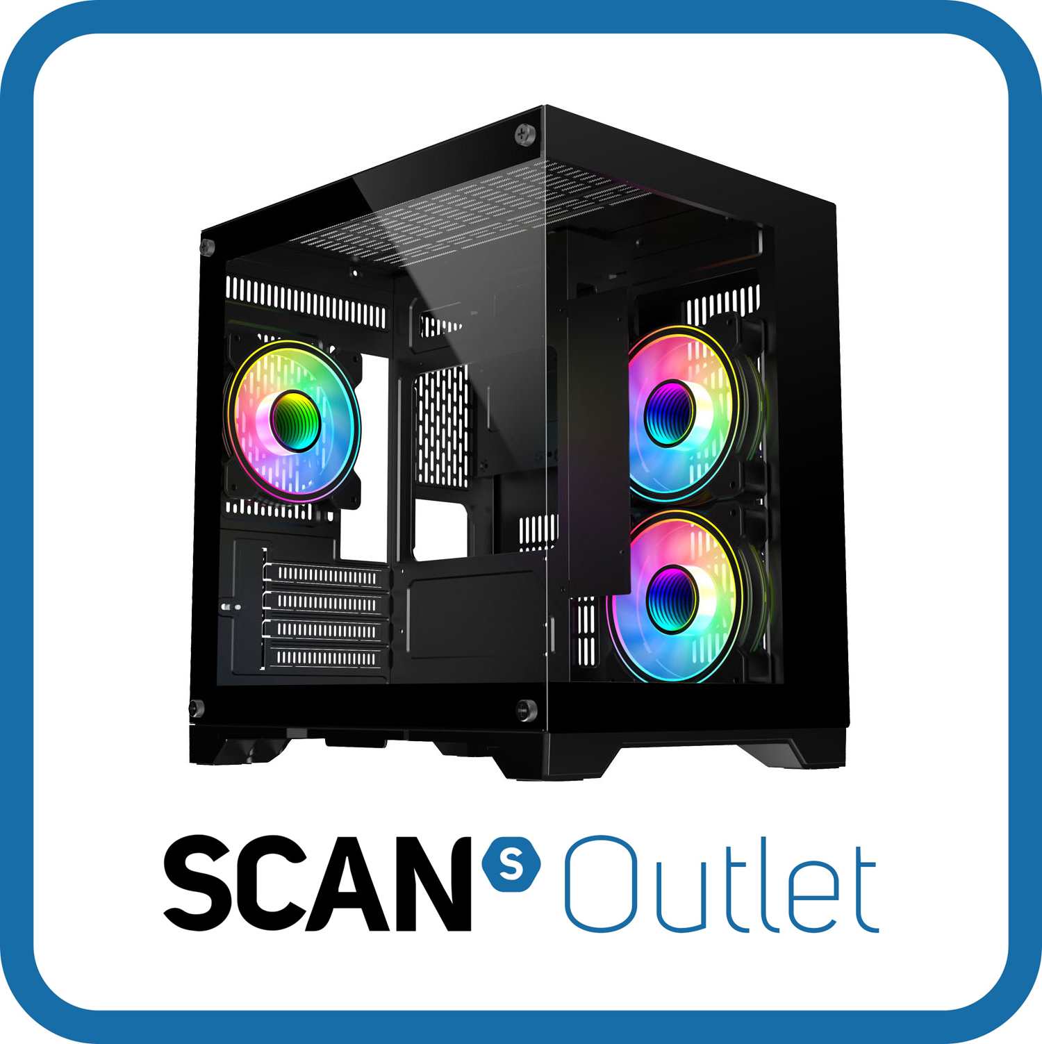 CIT Overseer Black MicroATX Dual Chamber Chassis, Black, 3x ARGB Fans, Tempered
