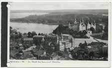 Old black postcard, Schwerin city view with castle, used (902)