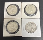 Kennedy & Walking Liberty Half Dollars Lot Of 4 90% Constitutional Silver Coins