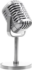 RTNLIT Retro Microphone Prop Model, Vintage Microphone Stage Table - (Silver)