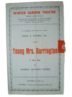 Theatre Programme- Young Mrs Barrington - Margaret Barton Peter Hammond Joyce L.