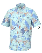 Huk Kona Radical Botanical Short-Sleeve Shirt for Men - Eggshell Blue -size M
