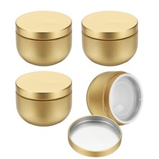 4Pcs, Round Tin Can 1.73inch Metal Empty Storage Container w/ Lid Gold