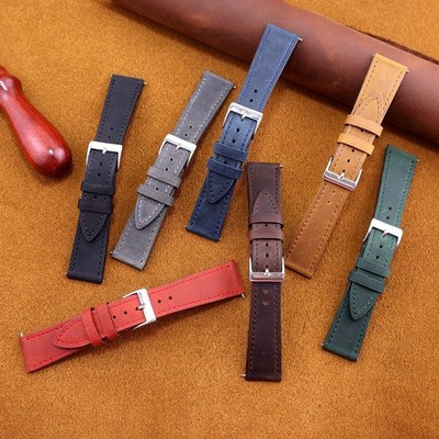Vintage Crazy Horse Genuine Leather Watch Strap Watch Band Quick Release 18-24mm