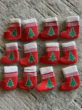 Vintage Mini Christmas Stockings Set Of 12.  3.75x3” Homemade