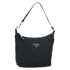 PRADA Shoulder Bag Nylon Black Silver Auth 158819