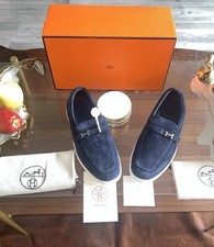Hermes Blue Suede leather Like Loafer slip on shoes loafers sz 45 EU and 11 US