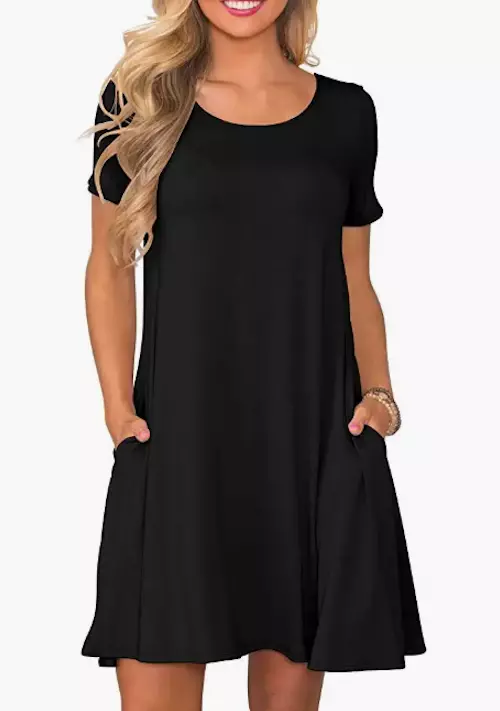 WNEEDU T Shirt Swing Dress Short Sleeve with Pockets Black Size 2XL NWT | eBay