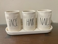 Rae Dunn 4 Pc Vanity Accessory Set Tray 3 Holders - FACE NAILS HAIR