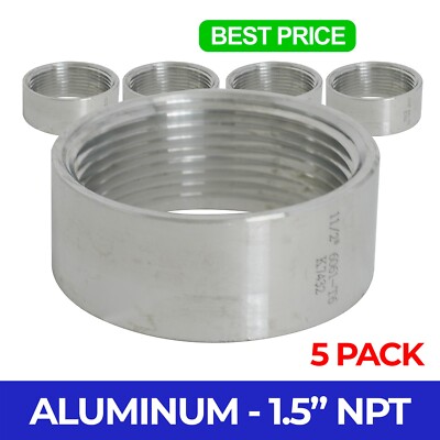 (5 Pack) 1.5'' NPT Aluminum 6061 Threaded Half Coupling Weld Pipe Fitting Bung