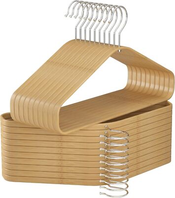 Bamboo Hangers 50 Pack - Durable & Slim Coat Hanger - Suit Hangers with 360-D...