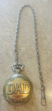 Vintage "DAD" Quartz Full Hunter Pocket Watch With 14  Chain.  