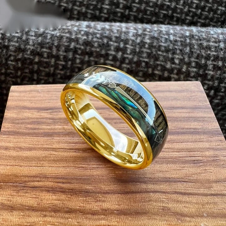 Anillo de carburo de tungsteno de 8 mm concha de abulón flecha incrustación de madera de koa anillo de ajuste cómodo Foto 3 de 4