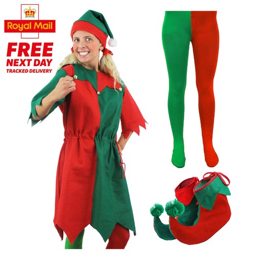 LADIES ELF COSTUME CHRISTMAS FANCY DRESS OPTIONAL ACCESSORIES XMAS