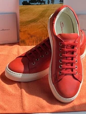 $740.00 SANTONI Men's Fashion Brick Red Leather  Sneakers Size 9.5 US/42.5 EU