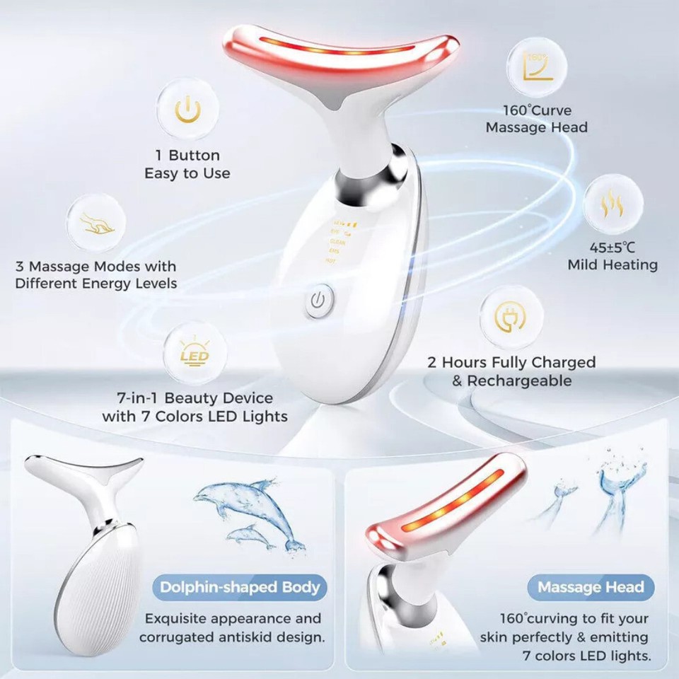 7-in-1 Red Light Therapy Anti-Aging Face Massager - Electric Vibrating Face Lift Device