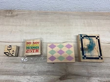 Set Of 4 Mixed Brands Wood Mounted Rubber Stamps