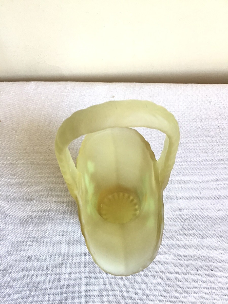 Vintage Collectible Fenton Yellow Satin Glass Daisy Floral Handled
