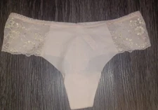 NeW vs floral lace sided no show thong Panty Size small Pale Pink 