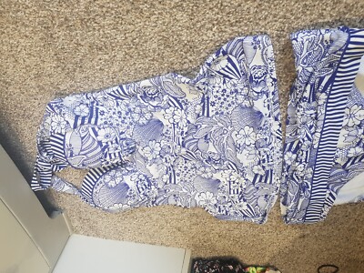 DEBEHAMS 2-TEILIGER TANKINI BIKINI BADEANZUG BLAU HALFTERHALS BÜSTENUNTERSTÜTZUNG 10 12 CD