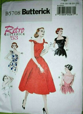 BUTTERICK PATTERN 5708 DRESSES RETRO 1953 MISSES SIZES 14 16 18 20 22 ...