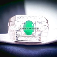 Emerald Oval Cut Gemstone With 925 Sterling Silver Ring For Men's #A270 *