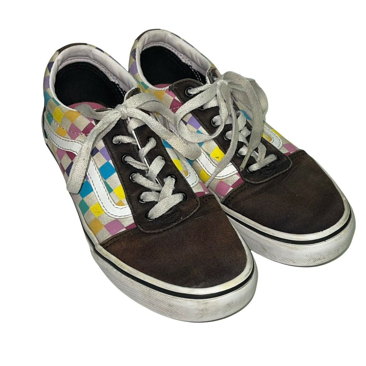 Vans Ward Rainbow Pastel Girl's Check Shoes Size Skater Shoes