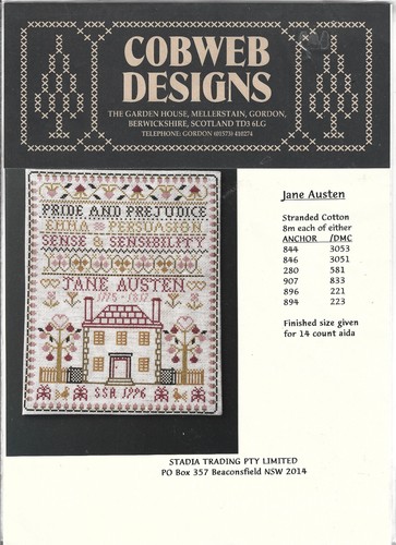 Jane Austin Cobweb Designs House Sampler Cross Stitch Chart