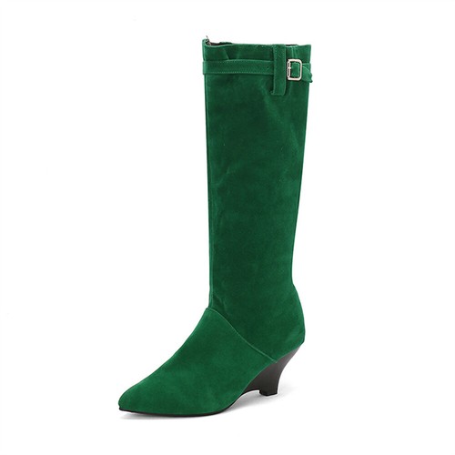 Winter Women's Western Boots Pointed Toe Wedge Heel Side Zipper Mid Calf Boots - Bild 19 von 25