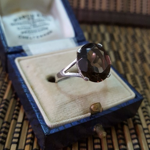 Vintage 925 Sterling Silver Ring, Smoky Quartz Ring, Size M.5 US 6.5, 1979 - Picture 3 of 8