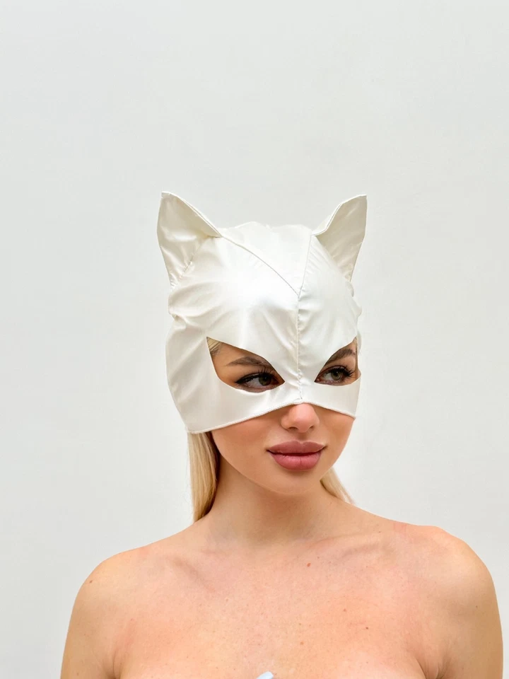 White Cat Mask Masquerade Sexy Halloween Mask Full Face White Sexy Vinyl Cat - Image 3 of 4
