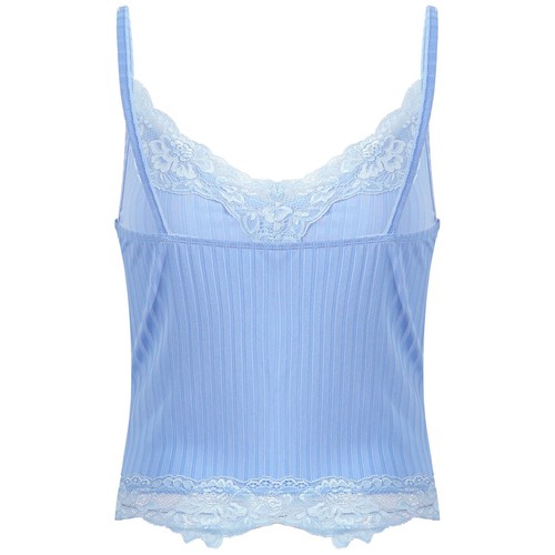 Women Lace Trimming V Neck Crop Top Ribbed Summer Camisole Spaghetti Strap Vest - Picture 34 of 64
