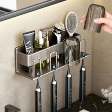 Toothbrush Holder Wall Mounted Mouthwash Cup Shelf Adhesive Electric Toothbrush