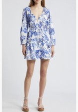 NWT $210 FARM Rio Flowerful Birds Print Long Sleeve Cotton Minidress in Small!