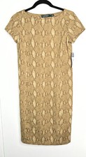 Lauren Ralph Lauren Size XS Tan Snake Print Cap Sleeve Stretch Dress New NWT