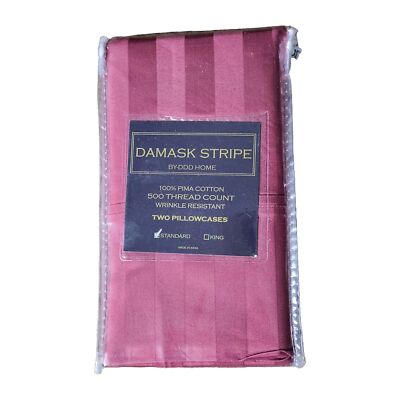 1 Pair Pillowcases Std. Queen  Damask Stripe Pima Cotton Merlot-Made In India