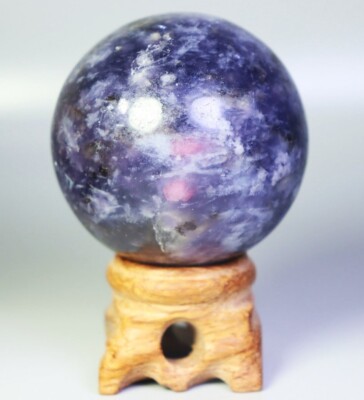 177g Natural Marvelous Lepidolite Purple Mica & Red Tourmaline Sphere Ball Stand