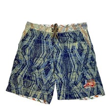 Robert Graham Blue Embroidered Car Geometric Mesh Lined Swim Trunks Mens 38
