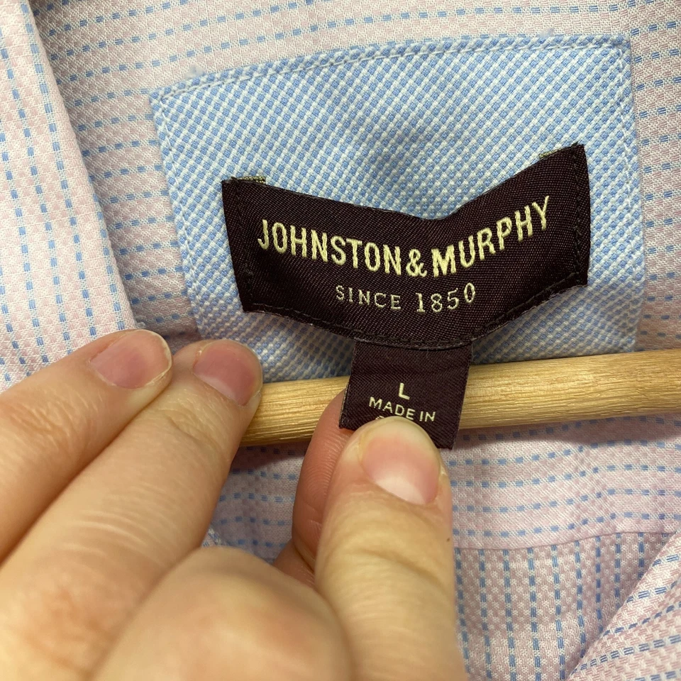 Johnston & Murphy Shirt Men L Large Purple Button Up Collaared Long Sleeve - Image 3 of 4