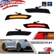 Smoke Front Amber Rear Red LED Side Marker Lights Kit For 2016-2023 Chevy Camaro