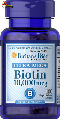 Biotin 10000 Mcg, Helps Promote Skin, Hair and Nail Health, Softgels 100 Count