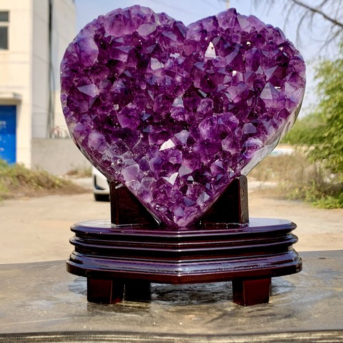 5,5 libbre pietra preziosa ametista naturale a forma di cuore quarzo grappolo cristallo campione - Foto 18 di 24