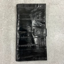 Eel Skin Wallet Black Long Credit Card Snap Closure