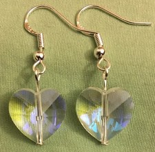 CLEAR AB CRYSTAL HEART EARRINGS with Sterling Silver Ear Wires VALENTINE S DAY