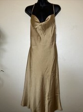 Show Me Your Mumu Verona Maxi Dress L Cowl Neck Cross Back True Gold Luxe Satin
