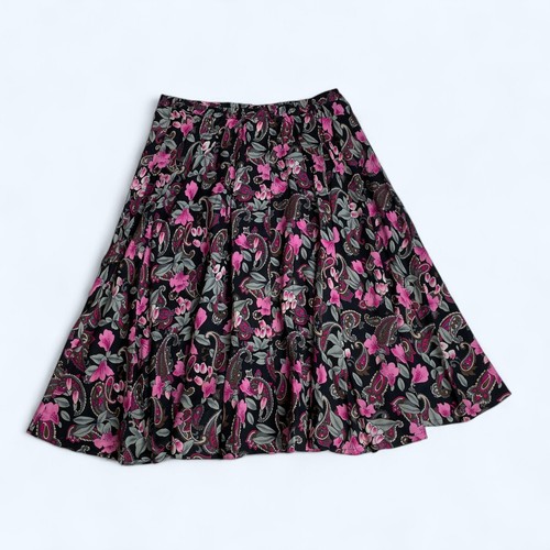 TANJAY Dark & Pink Floral Knee Length Skirt Size UK 16 US 12 Boho Cottage - Picture 6 of 6