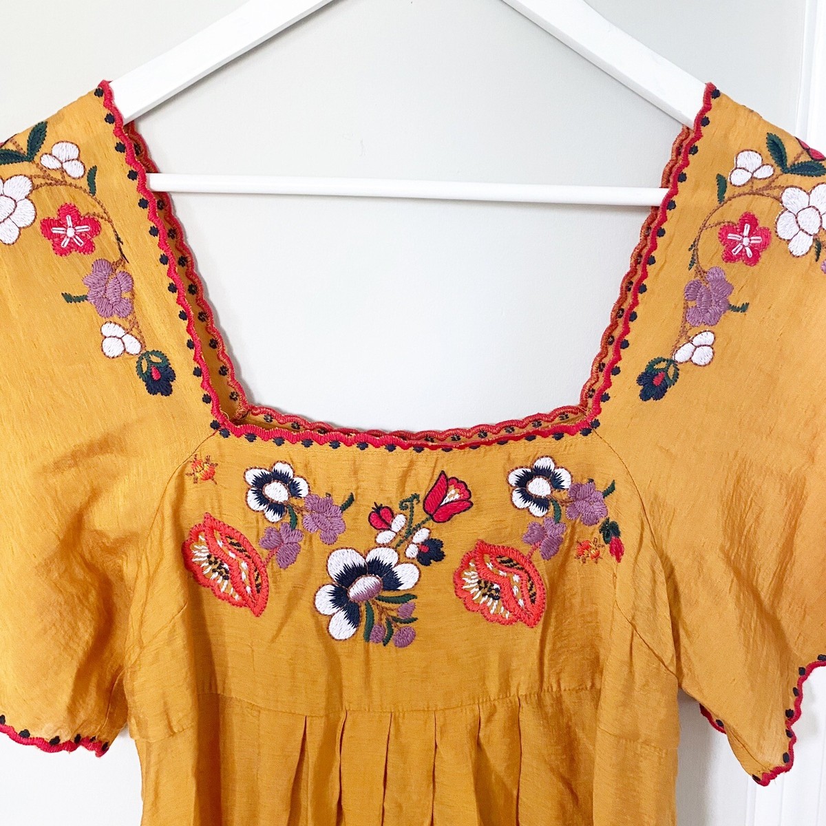 madewell embroidered square neck dress Daisy Embroidered Lightspun Square-Neck Midi Dress
