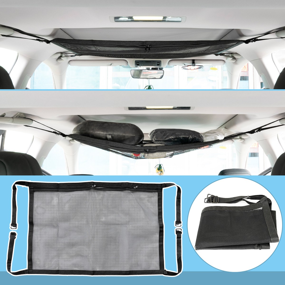 Auto Gepäcknetz 80x53 Cm – Dach-Aufbewahrungsnetz Aus Polyester, Für SUV, Van & PKW, 4 Befestigungsgurte