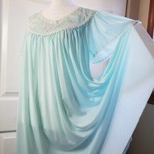 Silk Essence Miss Elaine Aqua Blue Nightgown Lace Peignoir Negligee Sz Medium